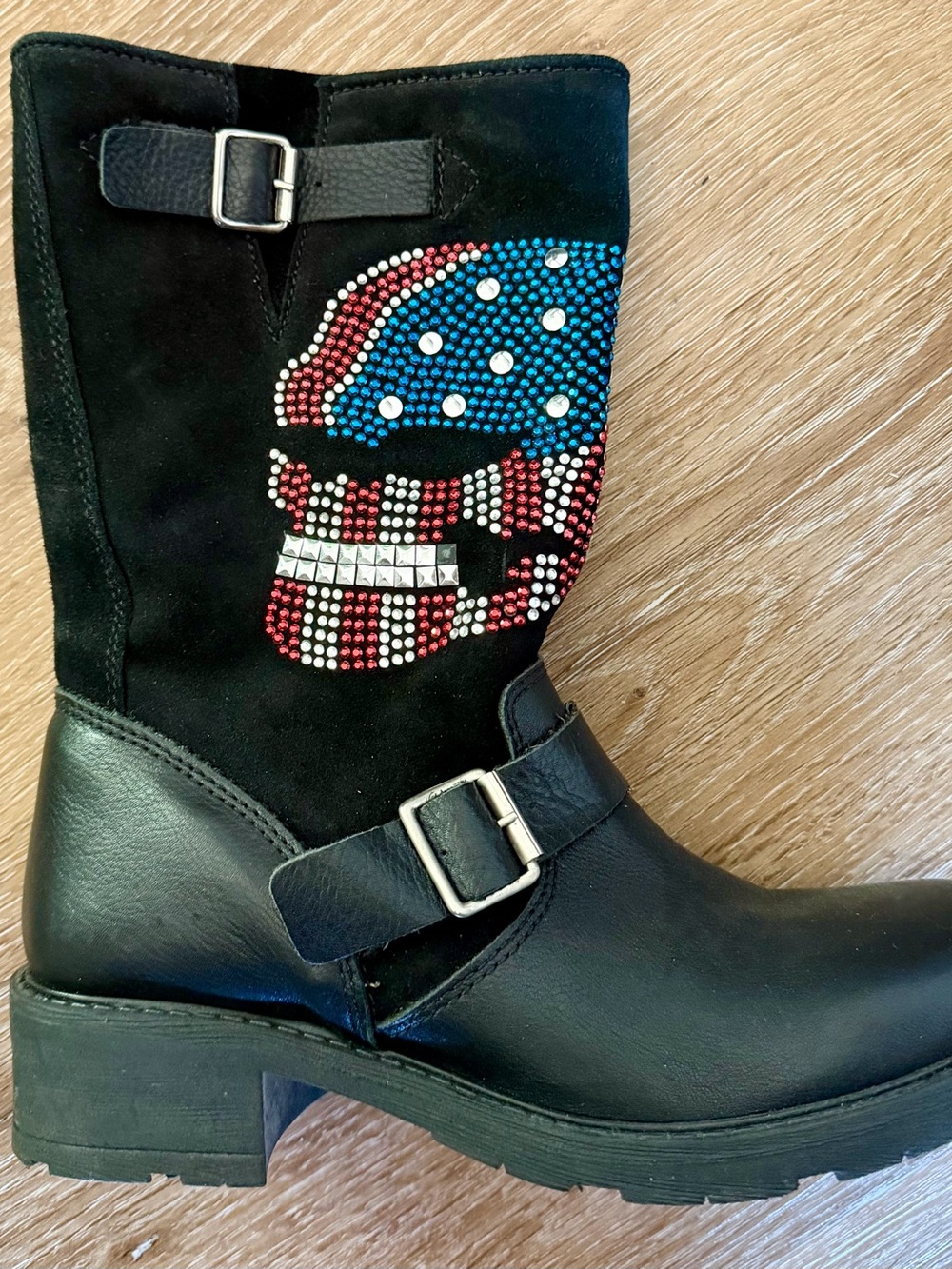 Alba Black Boot with Contrasting Red & Blue Accents